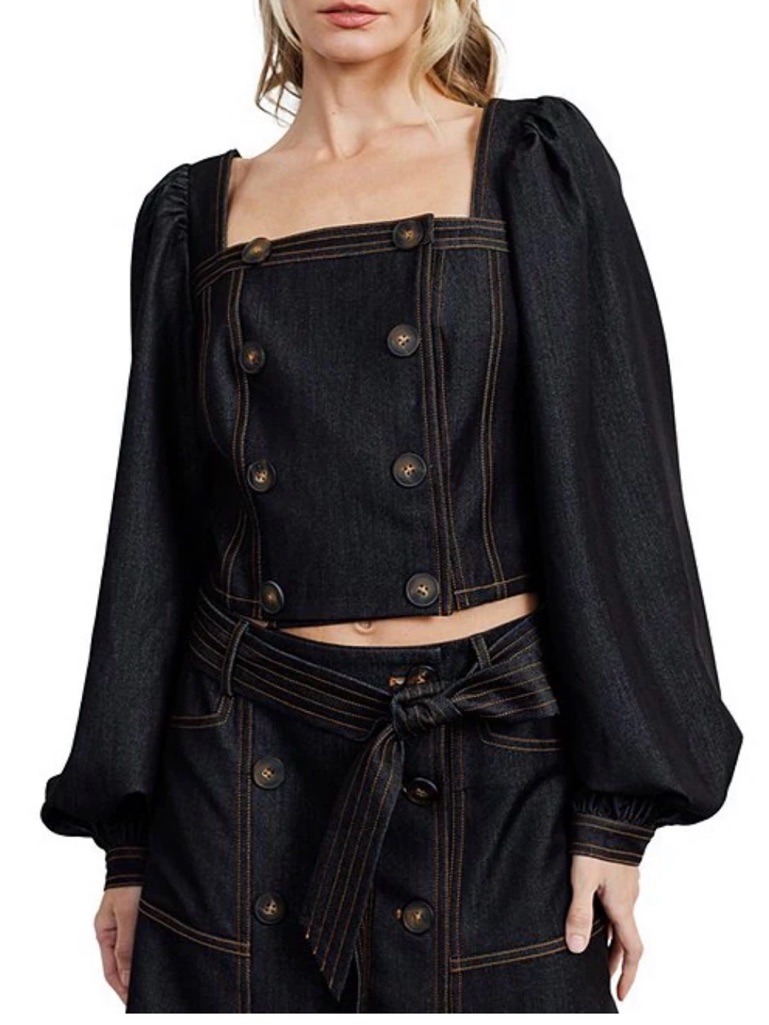 Ciebon Black Cropped Button-Front Top - Women's Crop Top